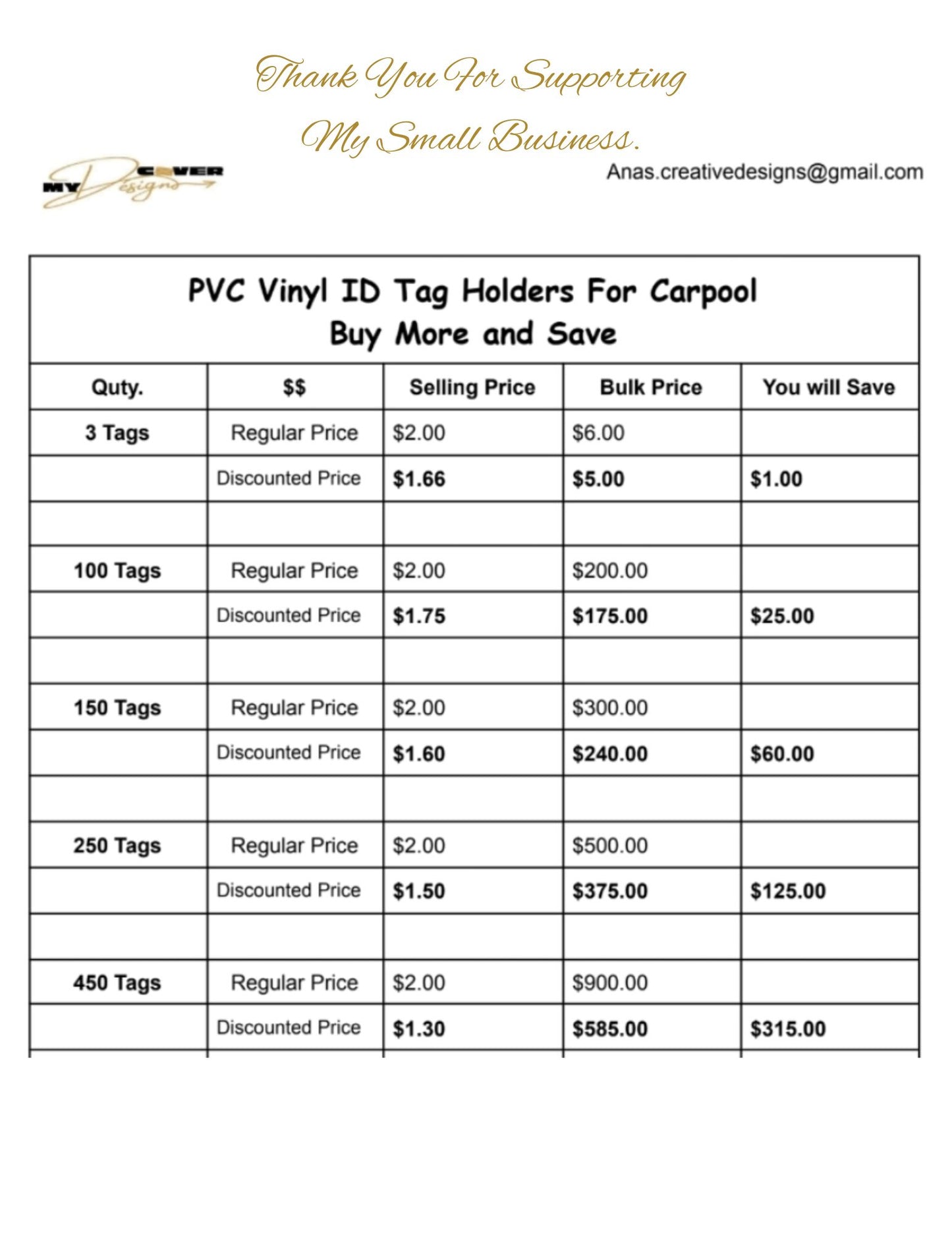 PVC Vinyl ID Tag Holders For Carpool